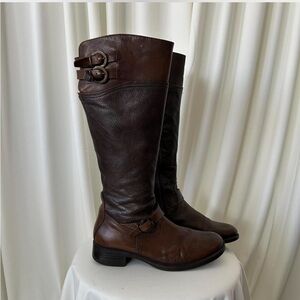 Aldo Prettner Brown Textured Leather Riding Boot Size 37 Equestrian Chic.